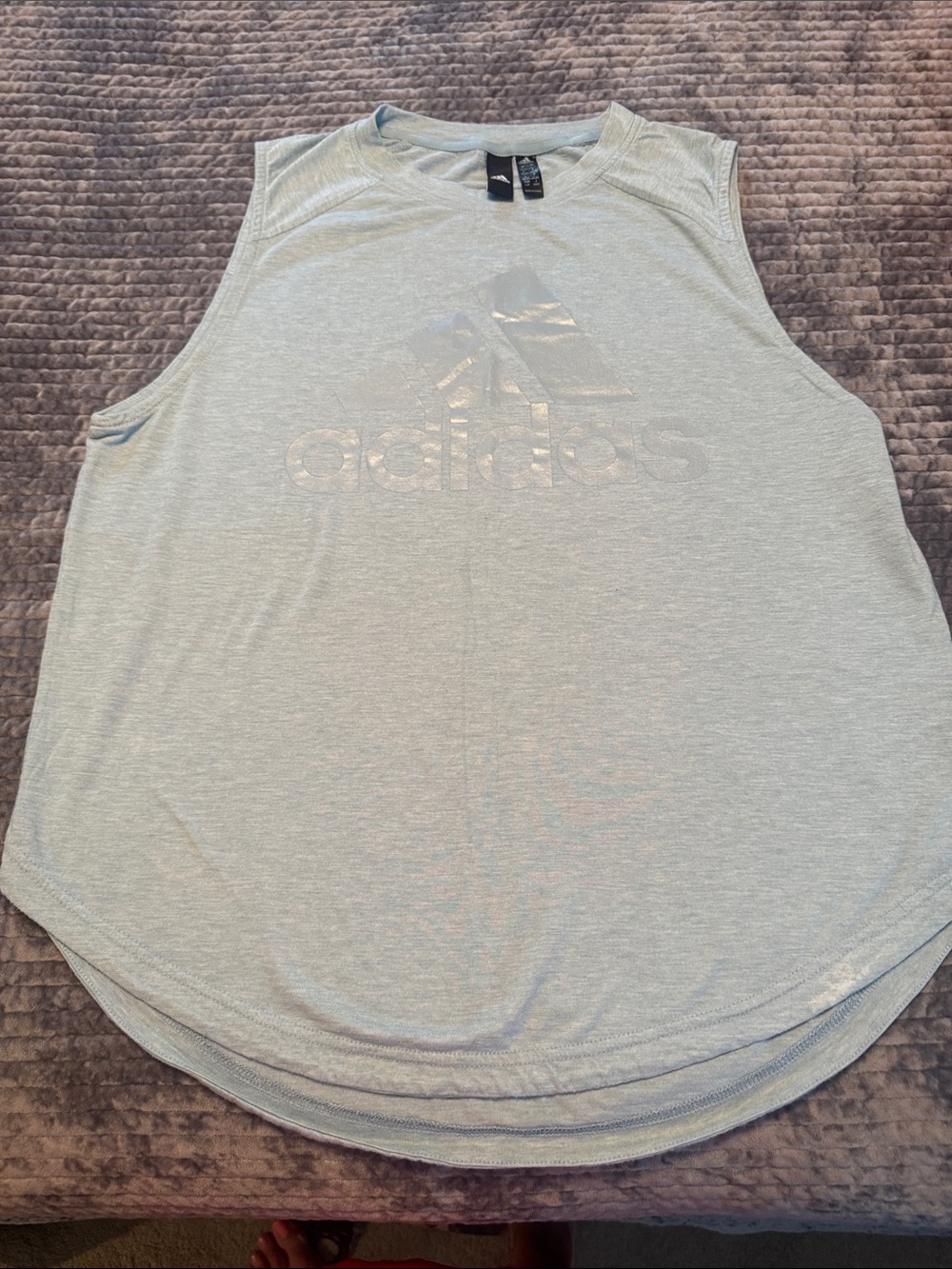 adidas Women's Light Blue Sleeveless Muscle Tee with Gloss Logo